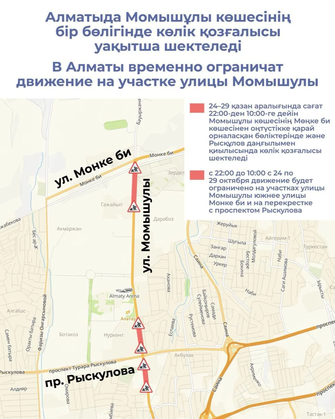 Алматыда Абылай хан даңғылы мен Момышұлы көшесі уақытша жабылады
